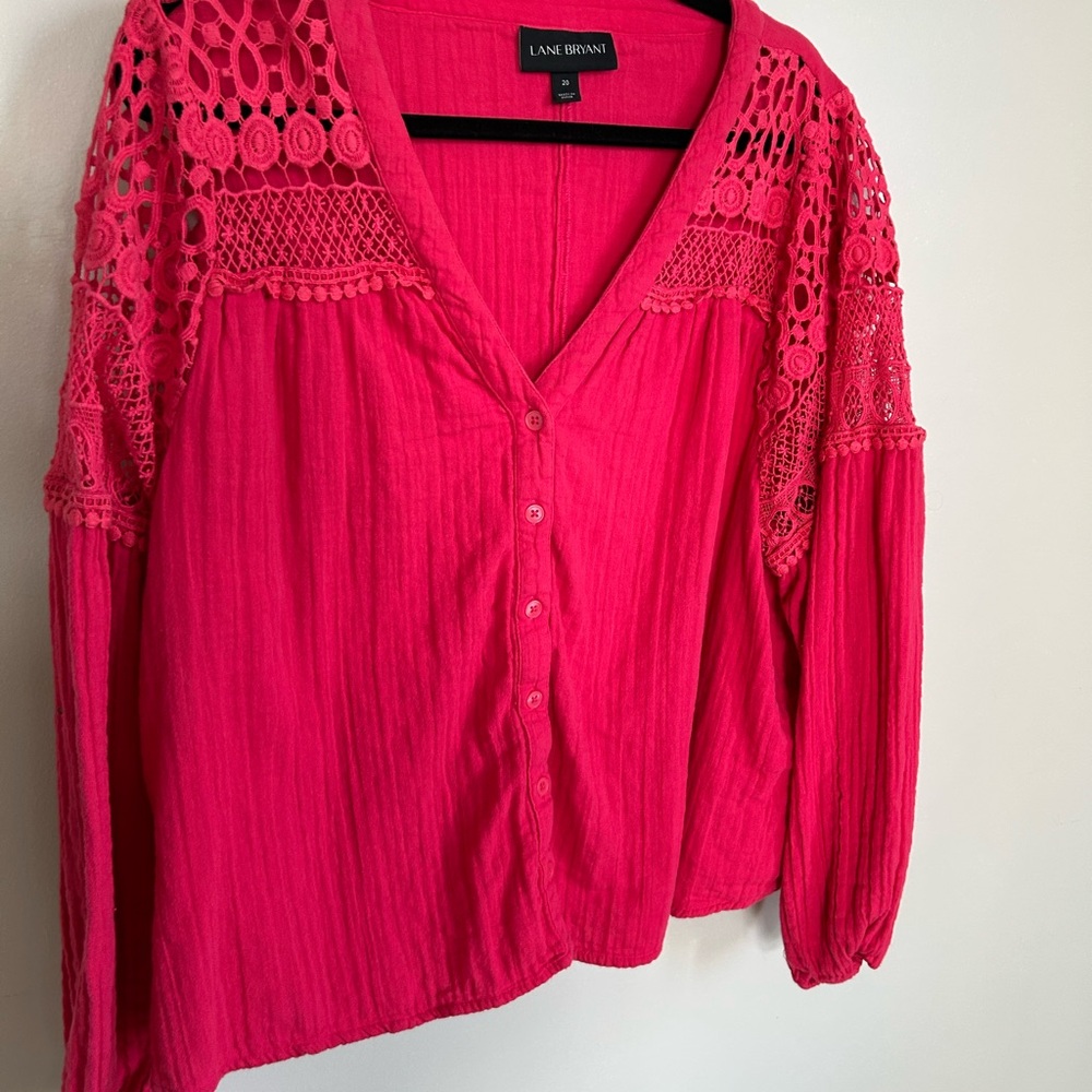 Lane Bryant Pink Crochet Detail Women's Top size 20, perfect boho spring vibes